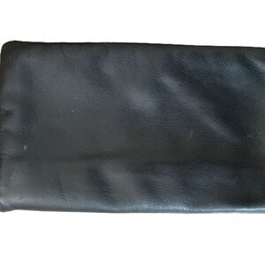 Ann Taylor Nappa Leather Foldover Clutch Black Gold Zip Minimalist Bag